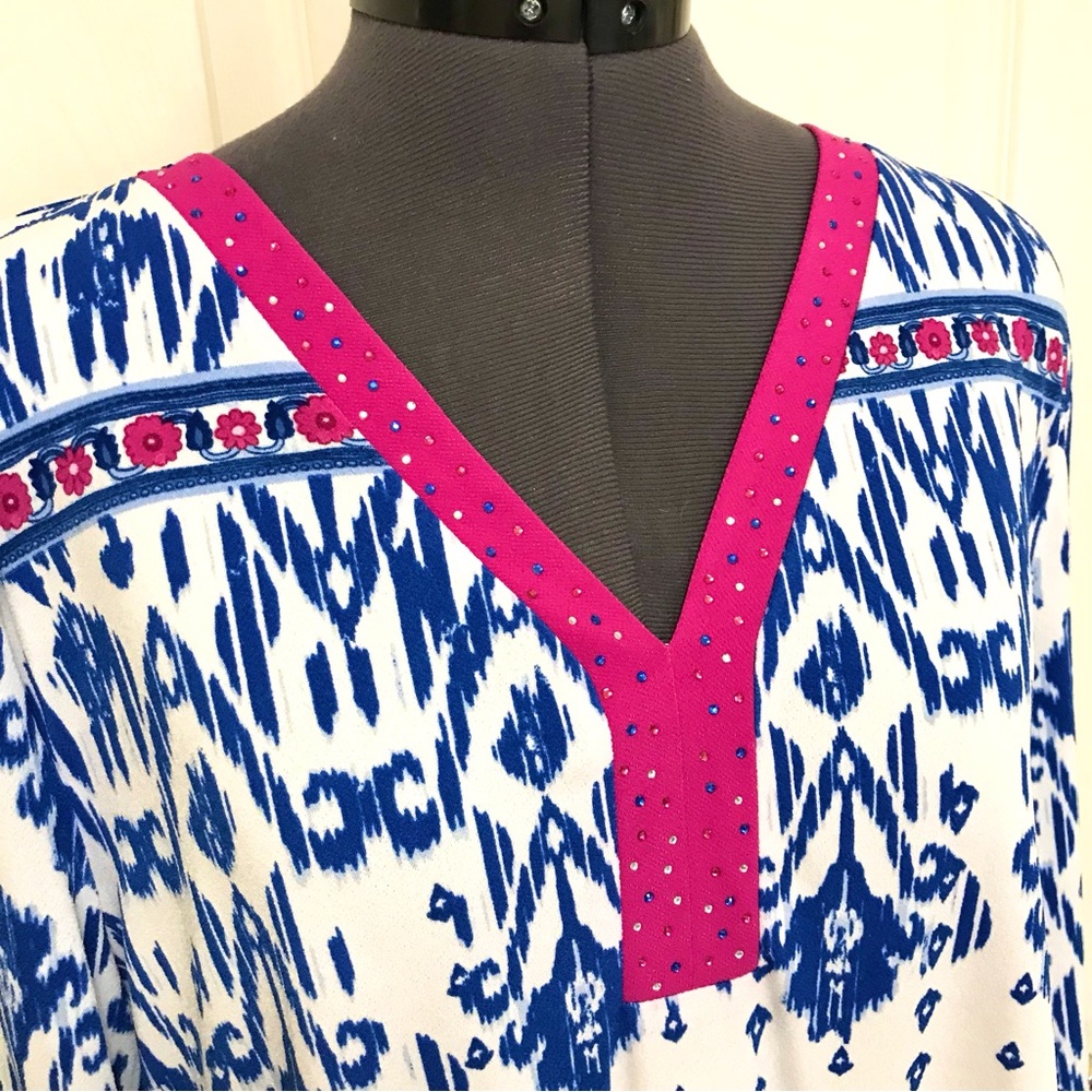 JM Collection Embellished Ikat Top - Picture 4 of 16